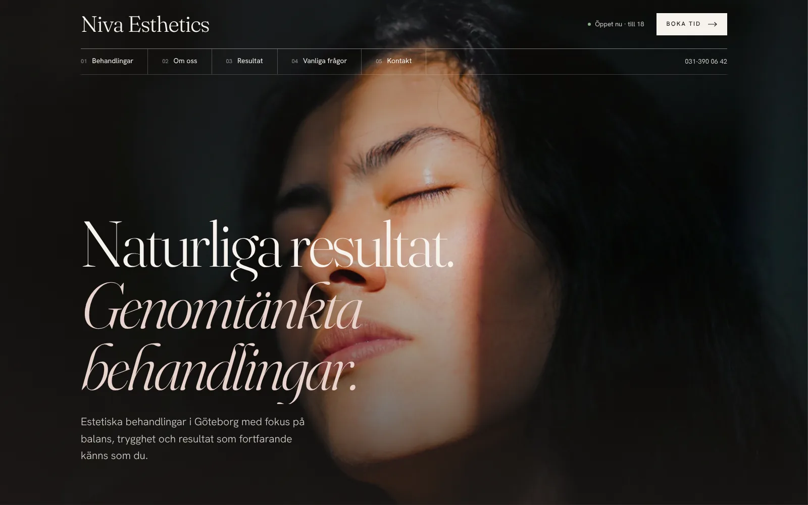 Niva Esthetics concept website, home page