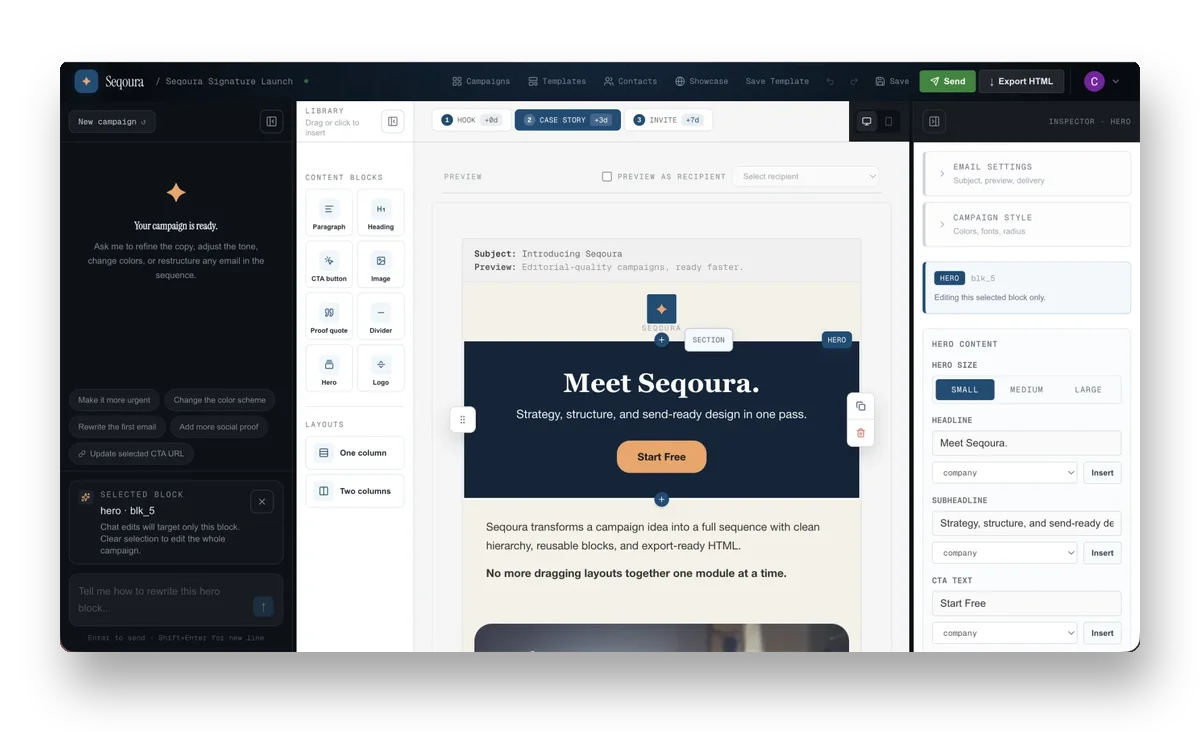 Seqoura, an AI email campaign builder