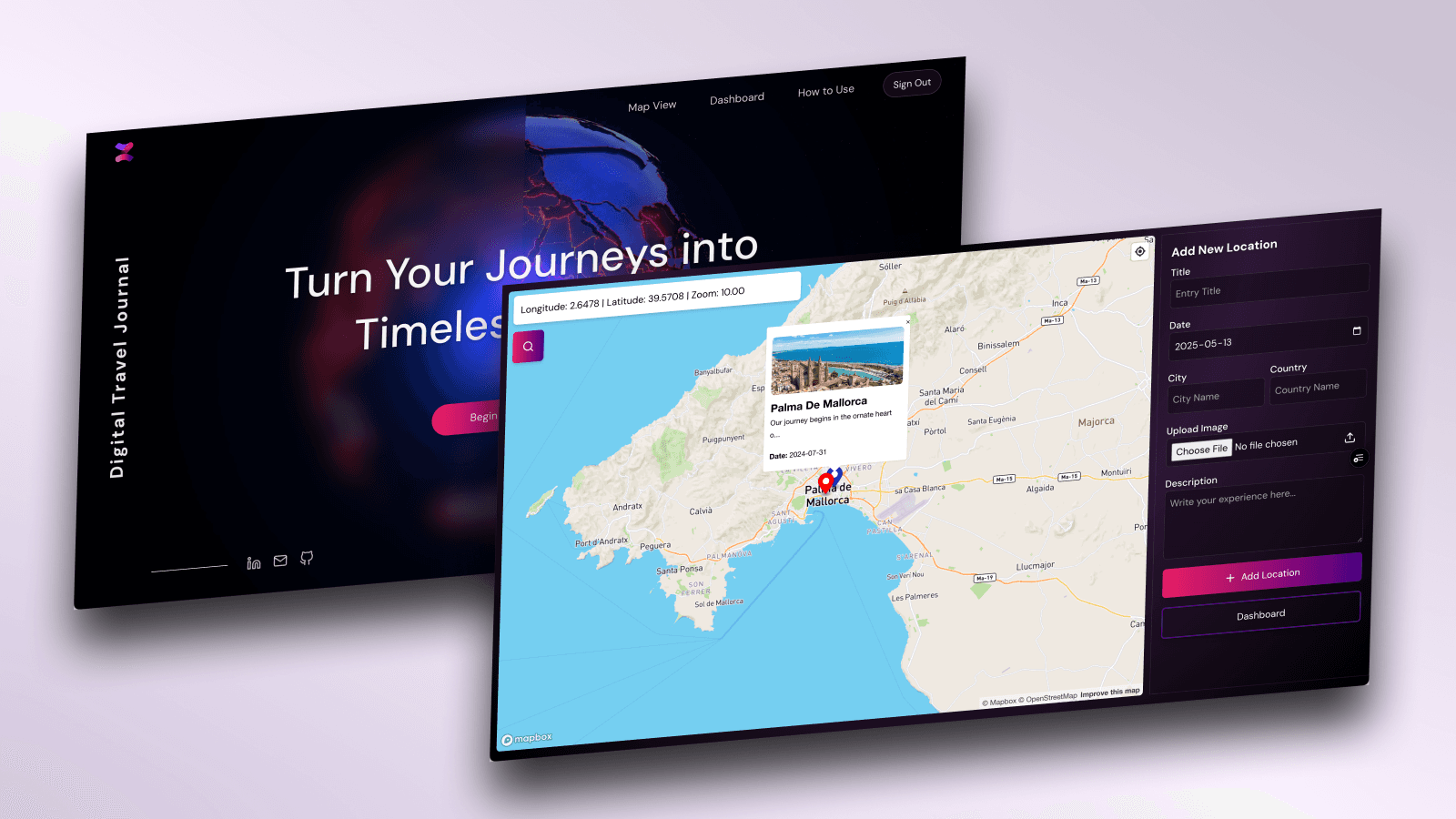 Digital Travel Journal - Desktop view